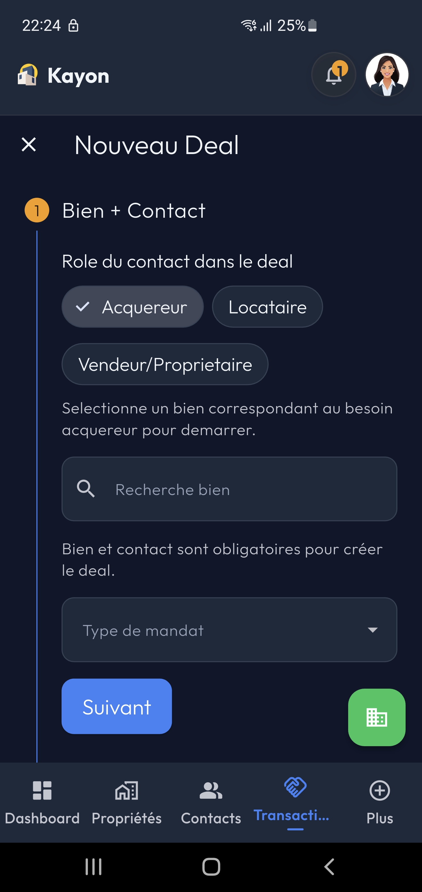 Kayon mobile - création d'un nouveau deal