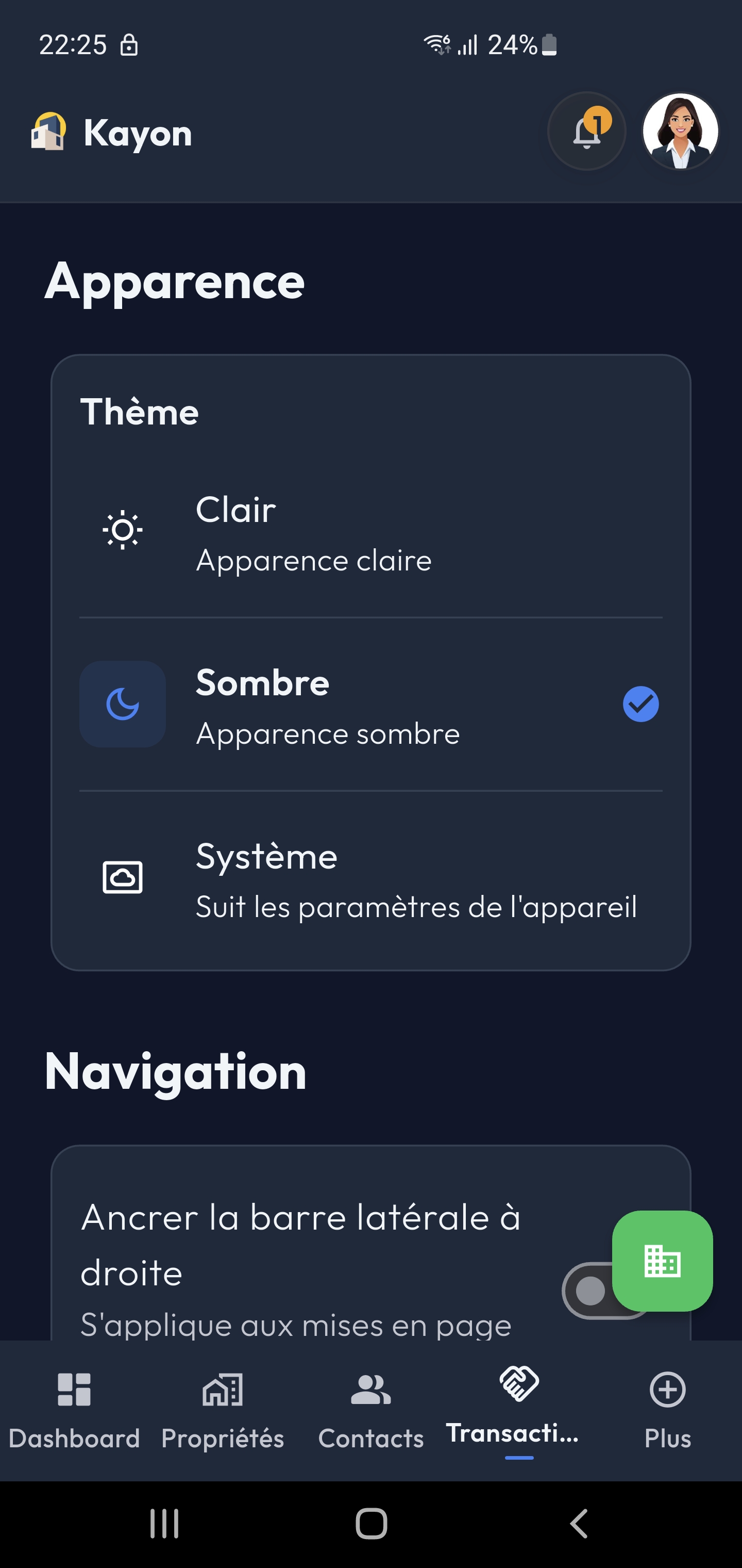 Kayon mobile - paramètres utilisateur